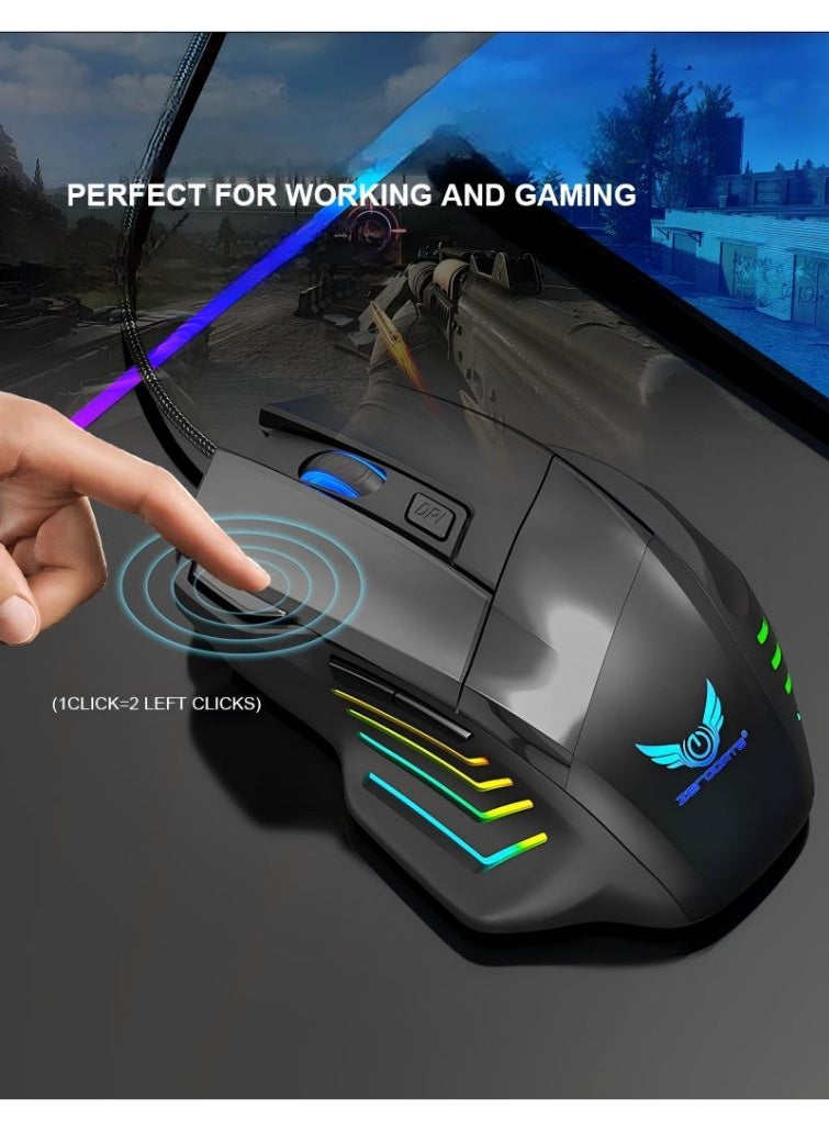 Ergonomic 2400 DPI LED Optical Wired Gaming Mouse Mice 7 Buttons Compatible Mac Pro Gamer PC Laptop Desktop Notebook-Black Black - Image 5